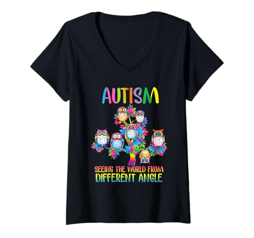 Damen Eule Autismus Sieht die Welt aus verschiedenen Blickwinkeln T-Shirt mit V-Ausschnitt Damen Eule Autismus Sieht die Welt aus verschiedenen Blickwinkeln T-Shirt mit V-Ausschnitt von Owl Autism Seeing The World From Different Angle