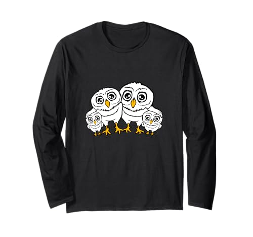 4 Eulen Papa Mama Kind Baby Familie Mutter Vater Vier Eule Liebe Langarmshirt von Owl Bird Animal Owls Lover Funny Comic Cartoons