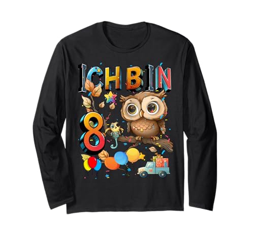 Kinder 8. Geburtstag für Mädchen Eule Geburtstag Kinder 8 Jahre Langarmshirt von Owl Birthday