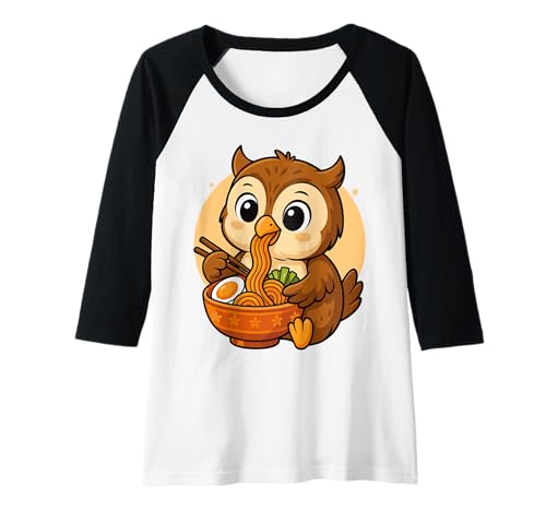Damen Kawaii Owl Eating Ramen Grafik Japanische Eule Grafik Raglan Damen Kawaii Owl Eating Ramen Grafik Japanische Eule Grafik Raglan von Owl Eating Ramen Funny Japanese Kawaii Design