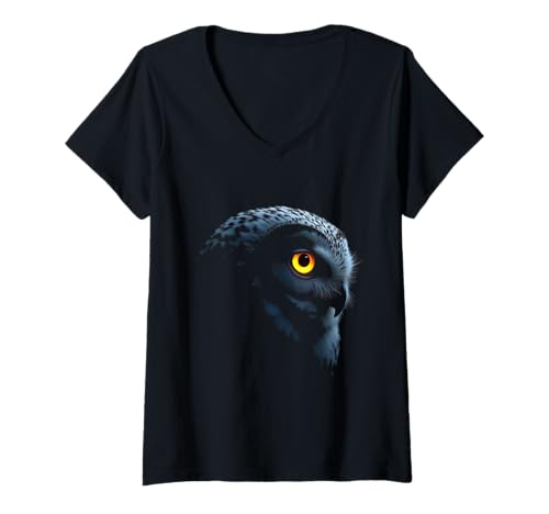 Damen Eulenkopf Wildvogel Kunst T-Shirt mit V-Ausschnitt von Owl Fun Designs