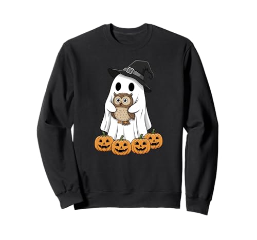 Lustiger Geist Kürbis Halloween Eule Kinder Herren Damen Sweatshirt von Owl Lovers Cute Halloween Outfits for Boy Girl
