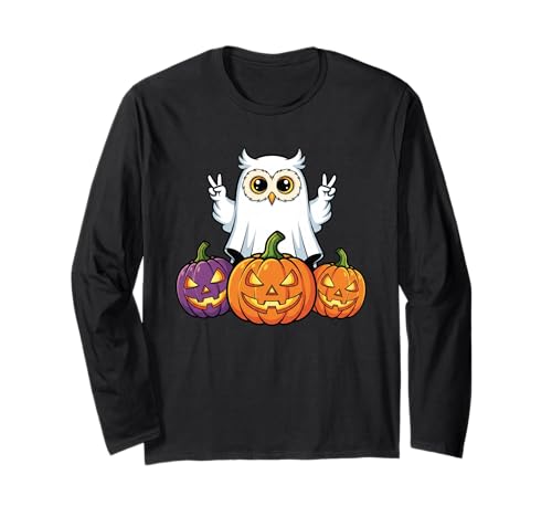 Lustige Eule Geist Kürbis Boo Halloween Kinder Herren Damen Langarmshirt von Owl Lovers Halloween Ghost Pumpkin Outfits