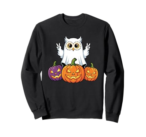 Lustige Eule Geist Kürbis Boo Halloween Kinder Herren Damen Sweatshirt von Owl Lovers Halloween Ghost Pumpkin Outfits