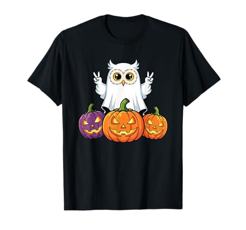 Lustige Eule Geist Kürbis Boo Halloween Kinder Herren Damen T-Shirt von Owl Lovers Halloween Ghost Pumpkin Outfits