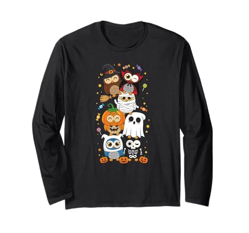 Lustige Eule Hexe Vampir Geist Halloween Kinder Herren Damen Langarmshirt von Owl Lovers Halloween Skeleton Mummy Outfits