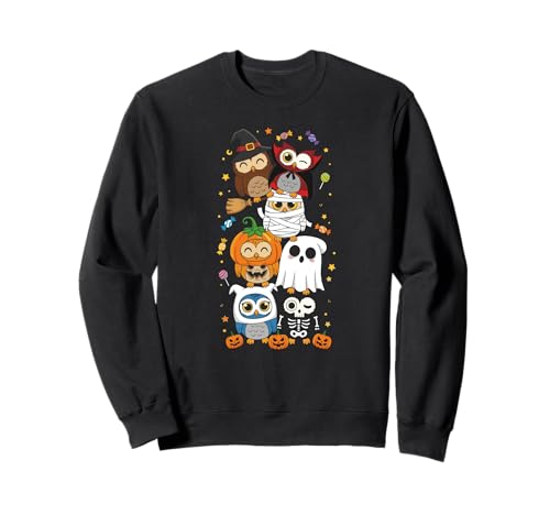Lustige Eule Hexe Vampir Geist Halloween Kinder Herren Damen Sweatshirt von Owl Lovers Halloween Skeleton Mummy Outfits