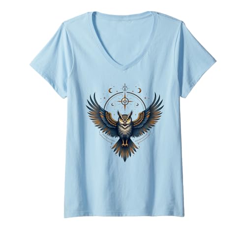 Damen Eule Geist Wächter Spirituell Schamanisches Totem Tier Mystisch T-Shirt mit V-Ausschnitt Damen Eule Geist Wächter Spirituell Schamanisches Totem Tier Mystisch T-Shirt mit V-Ausschnitt von Owl Shamantic Symbolic Celestial