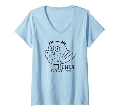 Damen Dijon Frankreich Eule Glückssymbol Wunsch Granter Rue de la Chouette T-Shirt mit V-Ausschnitt von Owl Street Designs