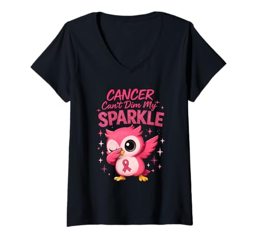 Damen Brustkrebsbekämpfer Dabbing Pink Owl Awareness Art T-Shirt mit V-Ausschnitt Damen Brustkrebsbekämpfer Dabbing Pink Owl Awareness Art T-Shirt mit V-Ausschnitt von Owl Strong Survivors Apparel