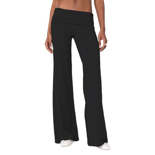 Owl's-Yard Damen Flare Skinny Pants Fold Over Leggings Stretch Bootcut Bell Bottom Slim Fit Yogahose Y2k Jogger für Frühling Sommer, Schwarz , S Owl's-Yard Damen Flare Skinny Pants Fold Over Leggings Stretch Bootcut Bell Bottom Slim Fit Yogahose Y2k Jogger für Frühling Sommer, Schwarz , S von Owl's-Yard