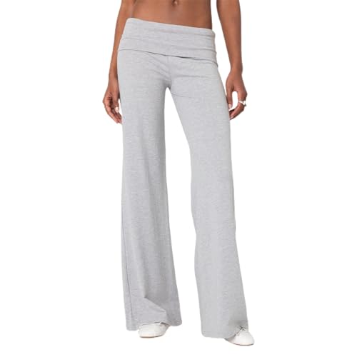 Owl's-Yard Damen Flare Skinny Pants Fold Over Leggings Stretch Bootcut Bell Bottom Slim Fit Yogahose Y2k Jogger für Frühling Sommer, grau, S Owl's-Yard Damen Flare Skinny Pants Fold Over Leggings Stretch Bootcut Bell Bottom Slim Fit Yogahose Y2k Jogger für Frühling Sommer, grau, S von Owl's-Yard