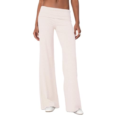 Owl's-Yard Damen Flare Skinny Pants Fold Over Leggings Stretch Bootcut Bell Bottom Slim Fit Yogahose Y2k Jogger für Frühling Sommer, weiß, M Owl's-Yard Damen Flare Skinny Pants Fold Over Leggings Stretch Bootcut Bell Bottom Slim Fit Yogahose Y2k Jogger für Frühling Sommer, weiß, M von Owl's-Yard
