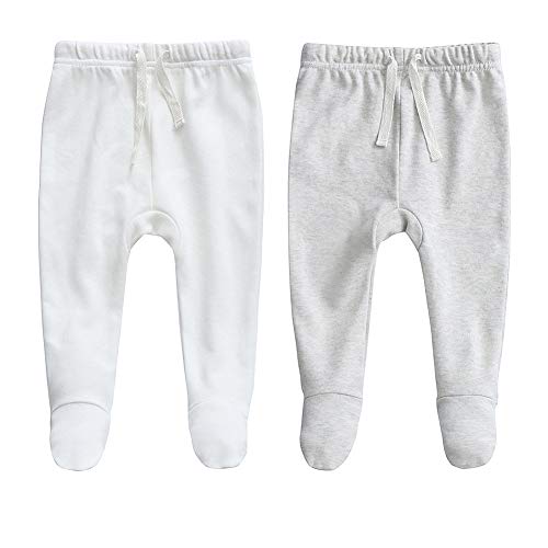 Owlivia 100% Bio-Baumwolle Baby-Junge-Mädchen 2er Pack Wiggle Hose Jogginghose (Weiß & Grau Melange, 3-6 Monate) von Owlivia