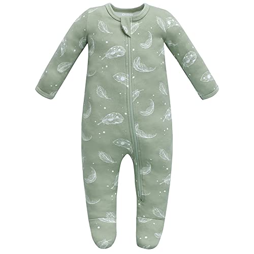 Owlivia Baby Schlafstrampler aus Bio Baumwolle, für Mädchen und Jungen, Langarm, mit Fußen (Feder, 3-6 Monate) von Owlivia