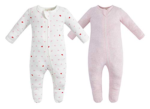 Owlivia Baby Schlafstrampler aus Bio Baumwolle, für Mädchen und Jungen, Langarm, mit Fußen (Herz & Rosa Melange, 0 Monate) von Owlivia