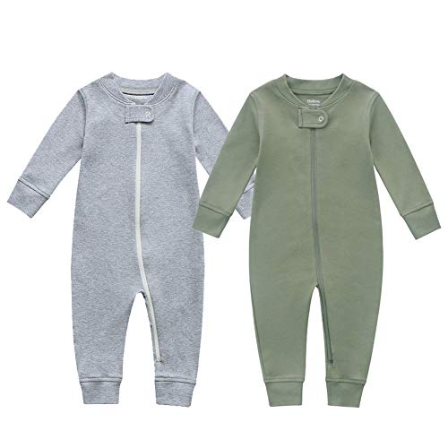 Owlivia Baby Schlafstrampler aus Bio Baumwolle, für Mädchen und Jungen, Langarm (Grün & Grau, 12-18 Monate) von Owlivia