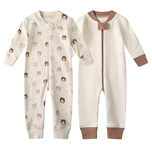 Owlivia Baby Schlafstrampler aus Bio Baumwolle, für Mädchen und Jungen, Langarm (Minibären & Beige, 12-18 Monate) von Owlivia