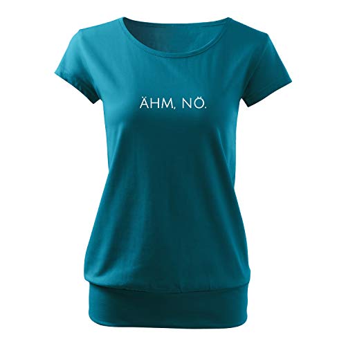 Ähm nö Damen Long Back Shaped Tshirt lässiges Shirt mit Print Sommer Top-(City-464-L-Türkis) von OwnDesigner