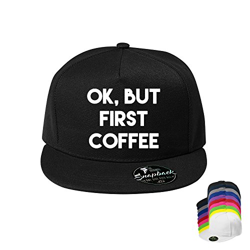 Baumwolle Baseball Cap, Basecap ok but First Coffee - Unisex Kappen, Sport, Reisen, Style - Baseballkappe Kappe, Mütze (87-Cap5P-1Schwarz) von OwnDesigner