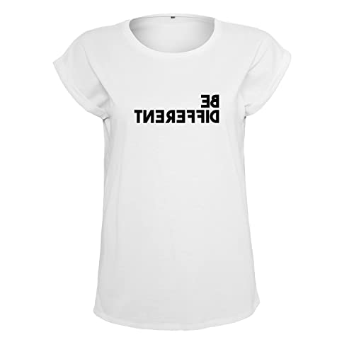 OwnDesigner Be Different Frauen T Shirt mit Spruch handgefärtigt Oversize-Shirt Rundhals Mädchen kurzärmlig (B21-370-M-Weiß) von OwnDesigner