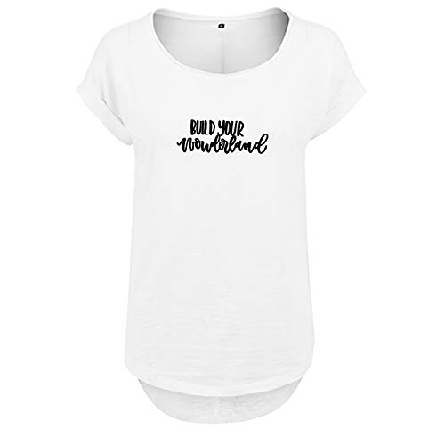 Build Your Wonderland Design Frauen T Shirt mit Spruch handgefärtigt Oversize NEU Shirt Rundhals Mädchen kurzärmlig M Weis (B36-386-M-Weiß) von OwnDesigner