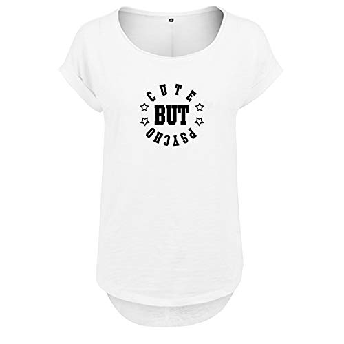 Cute but psyco Design Damen Tshirt & Frauen T Shirt NEU mit Leichtem Ausschnitt für Top Style L Weis (B36-344-L-Weiß) von OwnDesigner