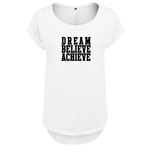 Dream Believe Achieve Design Frauen T Shirt mit Spruch handgefärtigt Oversize NEU Shirt Rundhals Mädchen kurzärmlig M Weis (B36-343-M-Weiß) von OwnDesigner