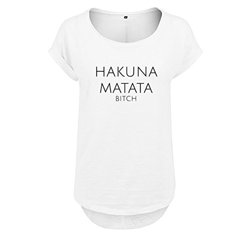 OwnDesigner Girls Top Oversize mit Spruch Motiv Hakuna Matata Lässig Cool Longtop 100% Baumwolle (95-B36-Weiß-XS) von OwnDesigner