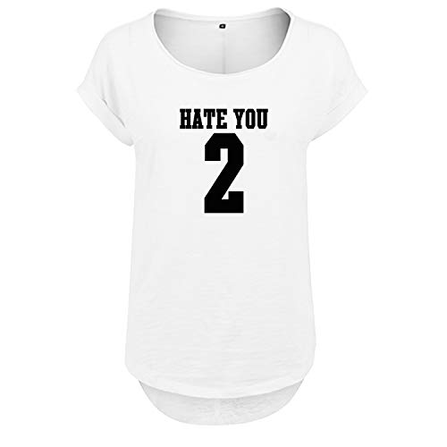 Hate You 2 Design Frauen T Shirt mit Spruch handgefärtigt Oversize NEU Shirt Rundhals Mädchen kurzärmlig M Weis (B36-346-M-Weiß) von OwnDesigner