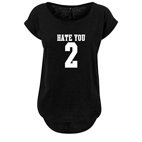 Hate You 2 Design Ladies Fashion Shirt Lang und NEU weit geschnittten Hinterer Schnitt Länger mit Motiv XL Schwarz (B36-346-XL-Schwarz) von OwnDesigner