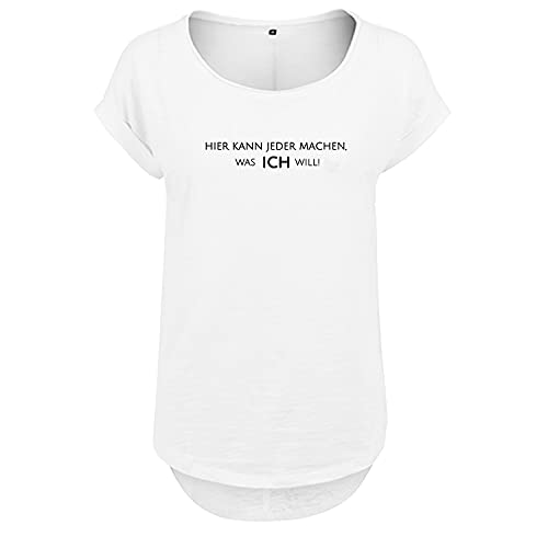 Hier kann jeder Machen was ich Will Design Frauen T Shirt mit Spruch handgefärtigt Oversize NEU Shirt Rundhals Mädchen kurzärmlig M Weis (B36-498-M-Weiß) von OwnDesigner