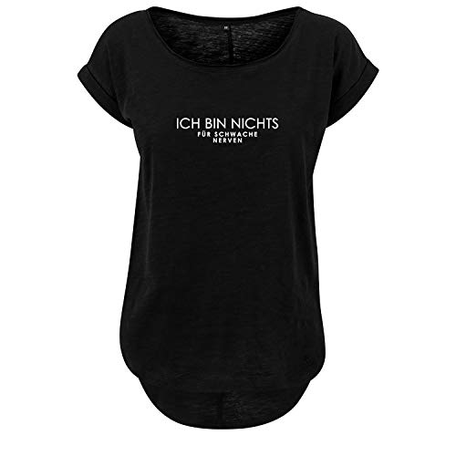 Ich Bin Nichts für schwache Nerven Design Damen Sommer Rundhals Top Oversize Shirt mit Spruch Neu M Schwarz (B36-482-M-Schwarz) von OwnDesigner