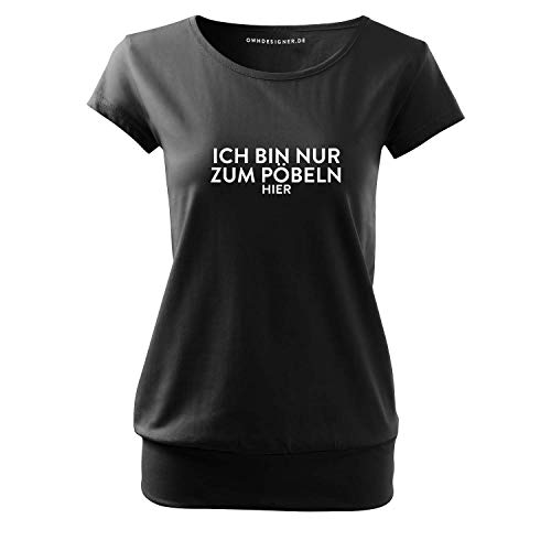 Ich Bin nur zum pöbeln Hier Mädchen T-Shirt Bedruckt mit Sprüchen im Vintage Style (City-401-2XL-Schwarz) von OwnDesigner