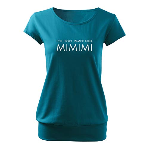 Ich höre Immer nur mimimi Frauen t Shirt Bedruckt mit Statement enges Oberteil Kurzarm Top-Women lässig Sommer (City-440-S-Türkis) von OwnDesigner