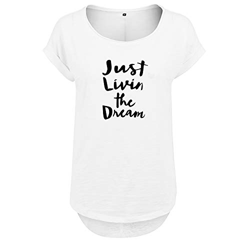 Just Livin The Dream Design Frauen T Shirt mit Spruch handgefärtigt Oversize NEU Shirt Rundhals Mädchen kurzärmlig M Weis (B36-371-M-Weiß) von OwnDesigner