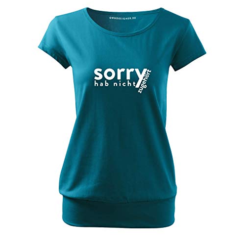 Sorry hab Nicht zugehört Damen Long Back Shaped Tshirt lässiges Shirt mit Print Sommer Top-(City-403-L-Türkis) von OwnDesigner