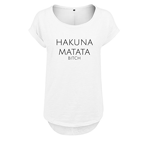 Modisches Damen Shirt mit Spruch Motiv Bedruckt Hakuna Matata Ladies Top Sommer (95-B36-Weiß-XL) von OwnDesigner