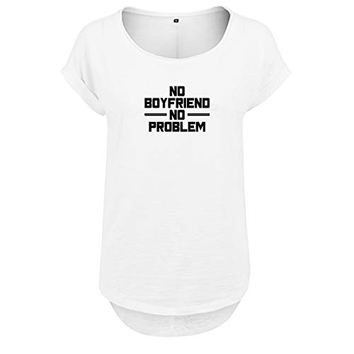 No Boyfriend no Problem Design Frauen T Shirt mit Spruch handgefärtigt Oversize NEU Shirt Rundhals Mädchen kurzärmlig M Weis (B36-355-M-Weiß) von OwnDesigner