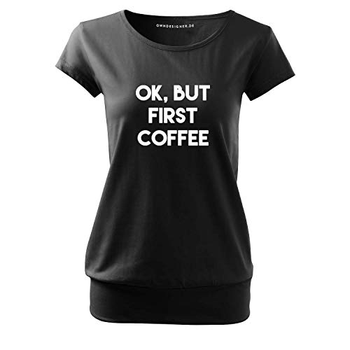 Ok but First Coffee Mädchen T-Shirt Bedruckt mit Sprüchen im Vintage Style (City-87-2XL-Schwarz) von OwnDesigner