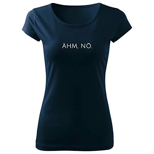 OwnDesigner Ähm nö Damen Tshirt & Frauen T Shirt mit leichtem Ausschnitt für Top-Style (Pure-464-L-Navy) von OwnDesigner