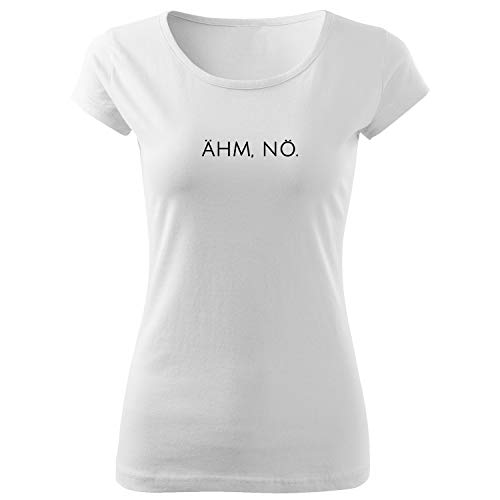 OwnDesigner Ähm nö Damen Tshirt & Frauen T Shirt mit leichtem Ausschnitt für Top-Style (Pure-464-L-Weiß) von OwnDesigner