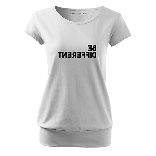 OwnDesigner Be Different Damen Shirt mit Spruch lässig mit Motiv Bedruckt modisches Ladies Top-Sommer (City-370-2XL-Weiß) von OwnDesigner