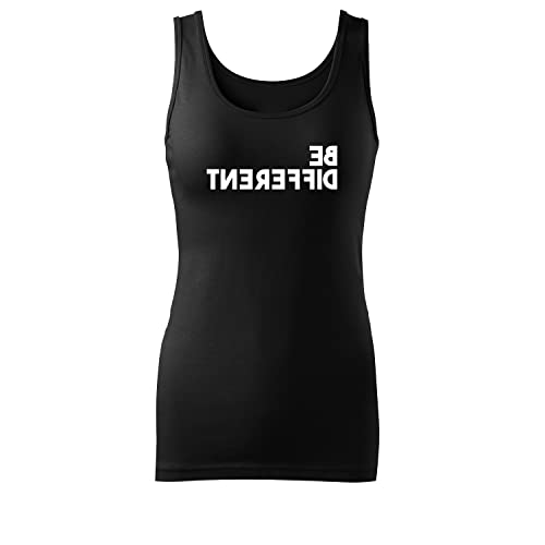 OwnDesigner Be Different Damen Sommer Rundhals Top-taillierter Tank mit Spruch (Top-370-M-Schwarz) von OwnDesigner