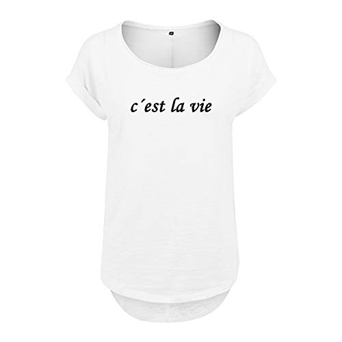 C´est la Vie Design Frauen T Shirt mit Spruch handgefärtigt Oversize NEU Shirt Rundhals Mädchen kurzärmlig M Weis (B36-3-M-Weiß) von OwnDesigner