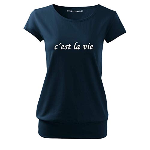 OwnDesigner Cést la Vie Frauen T Shirt mit Spruch und modischem Motiv Bedruckt Oberteil für Ladies (City-3-XL-Navy) von OwnDesigner