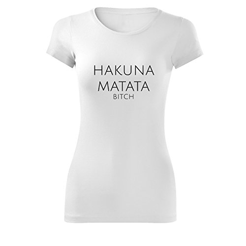 OwnDesigner Cooles Sommer Freizeit Frauen Tshirt Bluse Hakuna Matata Bedruckt Short Sleeve Top Kurzarm (95-Glance-Weiß-S) von OwnDesigner