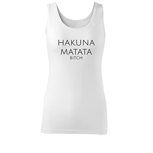 OwnDesigner Hakuna Matata Frauen Unterhemd Bedruckt mit Statement leichtes Oversize ohne Ärmel Top-Women lässig Sommer (Top-95-S-Weiß) von OwnDesigner
