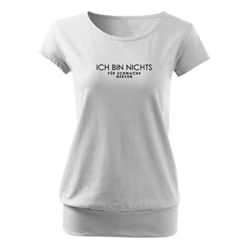 OwnDesigner Ich Bin Nichts für schwache Nerven Modisches Damen Shirt mit Spruch Motiv Bedruckt Ich Bin Nichts für schwache Nerven Ladies Top-Sommer (City-482-3XL-Weiß) von OwnDesigner