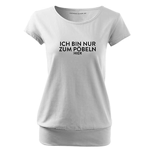 OwnDesigner Ich Bin nur zum pöbeln Damen Tshirt & Frauen T Shirt mit leichtem Ausschnitt für Top-Style (City-401-L-Weiß) von OwnDesigner